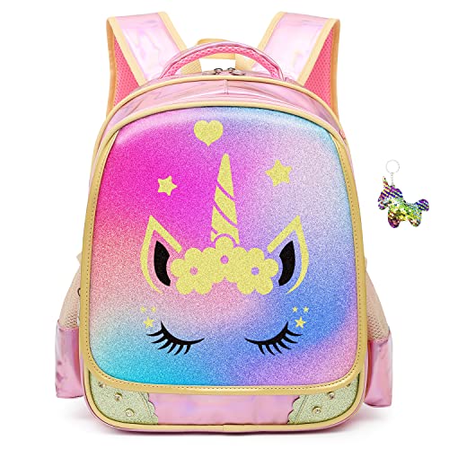 Moonmo Kids Backpack Girls School Backpack School Bag with Lunch Box Backpack for Girls for Elementary Preschool Bookbag (Pink Unicorn)