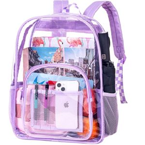 clear backpack for women and men, heavy duty pvc backpacks, see through transparent bookbag – purple