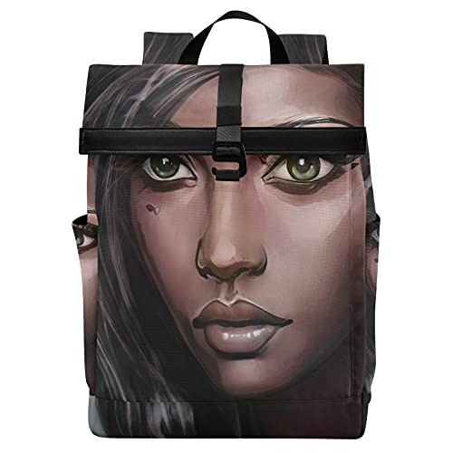 ALAZA African American Woman Afro Large Laptop Backpack Purse for Women Men Waterproof Anti Theft Roll Top Backpack, 13 - 17.3 inch