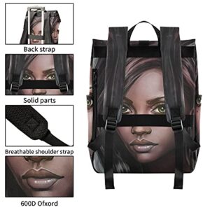 ALAZA African American Woman Afro Large Laptop Backpack Purse for Women Men Waterproof Anti Theft Roll Top Backpack, 13 - 17.3 inch