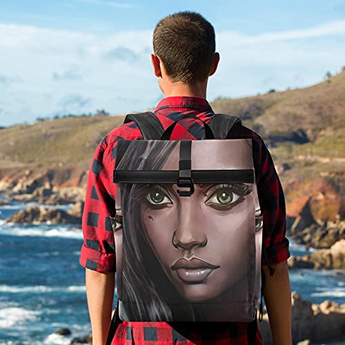 ALAZA African American Woman Afro Large Laptop Backpack Purse for Women Men Waterproof Anti Theft Roll Top Backpack, 13 - 17.3 inch