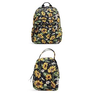 vera bradley campus backpacks, black-recycled cotton withvera bradley bunch lunch bag, sunflowers-recycled cotton