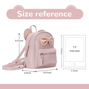 Oweisong Fashion Cute Cartoon Backpacks Purse for Girls Sequin Bow Mouse Ears School Bag Daypack for Teens Pink