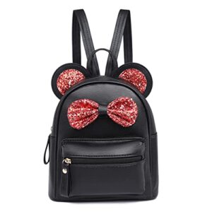 mini backpack for girls cutest cartoon toddler sequin bow mouse ears bag traveling fashion shoulder school backpack purse gift for little girl teen women (black)