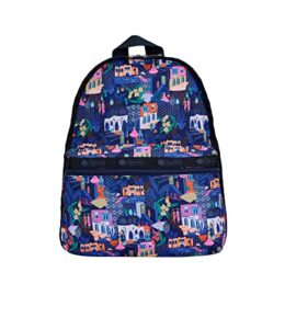 lesportsac sunlit stroll basic backpack/rucksack, style 7812/color e436, vibrant & artsy illustrations of charming & exotic destinations/vignettes, colorful mosaic art tile accent