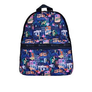 LeSportsac Sunlit Stroll Basic Backpack/Rucksack, Style 7812/Color E436, Vibrant & Artsy Illustrations of Charming & Exotic Destinations/Vignettes, Colorful Mosaic Art Tile Accent