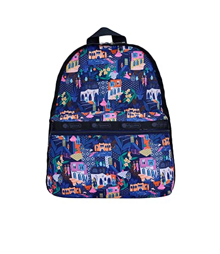 LeSportsac Sunlit Stroll Basic Backpack/Rucksack, Style 7812/Color E436, Vibrant & Artsy Illustrations of Charming & Exotic Destinations/Vignettes, Colorful Mosaic Art Tile Accent