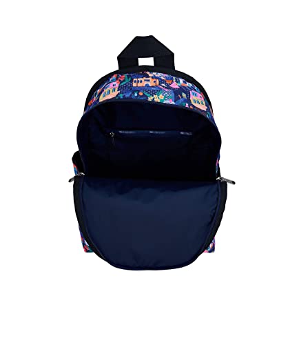 LeSportsac Sunlit Stroll Basic Backpack/Rucksack, Style 7812/Color E436, Vibrant & Artsy Illustrations of Charming & Exotic Destinations/Vignettes, Colorful Mosaic Art Tile Accent