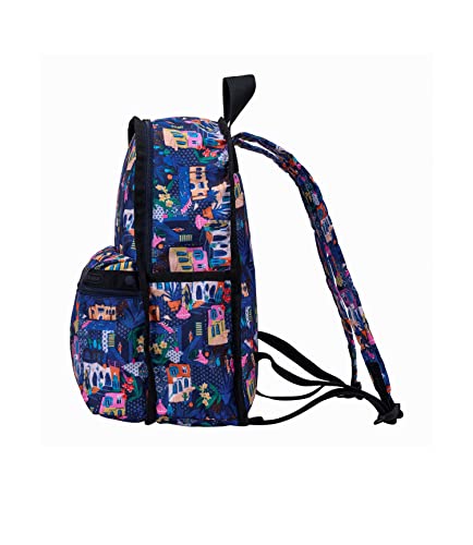 LeSportsac Sunlit Stroll Basic Backpack/Rucksack, Style 7812/Color E436, Vibrant & Artsy Illustrations of Charming & Exotic Destinations/Vignettes, Colorful Mosaic Art Tile Accent