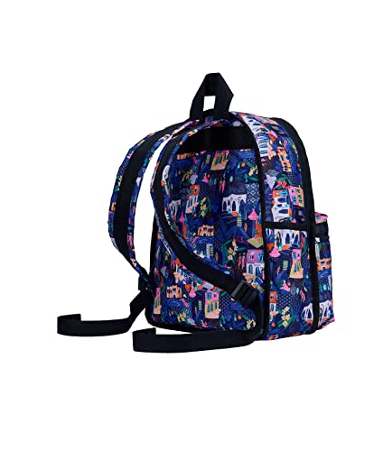 LeSportsac Sunlit Stroll Basic Backpack/Rucksack, Style 7812/Color E436, Vibrant & Artsy Illustrations of Charming & Exotic Destinations/Vignettes, Colorful Mosaic Art Tile Accent