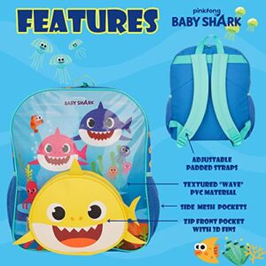 AI ACCESSORY INNOVATIONS Baby Shark 14" Boys & Girls Backpack, School Travel Bag for Toddler, Features Die Cut Baby Shark front Pocket, 2 side mesh pockets, and Adjustable Padded Straps