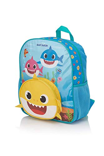 AI ACCESSORY INNOVATIONS Baby Shark 14" Boys & Girls Backpack, School Travel Bag for Toddler, Features Die Cut Baby Shark front Pocket, 2 side mesh pockets, and Adjustable Padded Straps