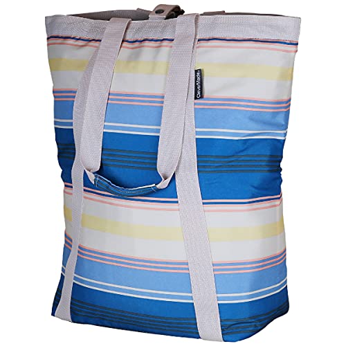 CleverMade Backpack Beach Tote with Mesh Bottom- Large Bag Great for Beach Days and Weekend Trips; Comfortable Carry Straps and Backpack Straps for Dual Carry Options, Blue/Cream