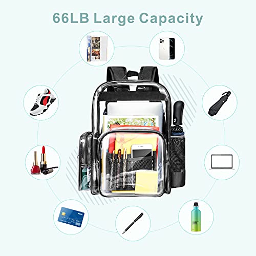 iSPECLE Clear Backpack, Durable School Backpack with Laptop Compartment Clear Backpack with Reinforced Padded Straps Transparent Bag for School, Work, Security, Black
