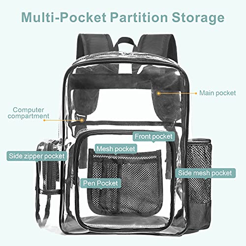 iSPECLE Clear Backpack, Durable School Backpack with Laptop Compartment Clear Backpack with Reinforced Padded Straps Transparent Bag for School, Work, Security, Black