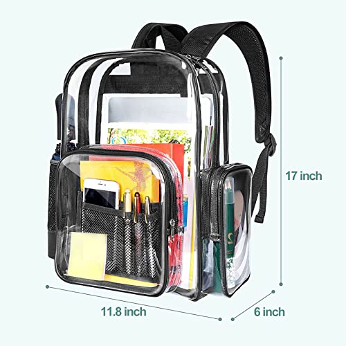 iSPECLE Clear Backpack, Durable School Backpack with Laptop Compartment Clear Backpack with Reinforced Padded Straps Transparent Bag for School, Work, Security, Black