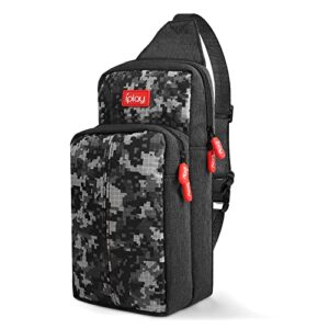 backpack carrying travel bag for nintendo switch/lite/oled/console/dock/joy-cons&accessories storage, portable nylon waterproof crossbody shoulder chest sling side gaming bag for men boys, camouflage