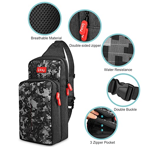Backpack Carrying Travel Bag for Nintendo Switch/Lite/OLED/Console/Dock/Joy-Cons&Accessories Storage, Portable Nylon Waterproof Crossbody Shoulder Chest Sling Side Gaming Bag for Men Boys, Camouflage