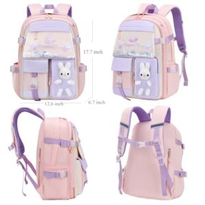 SUNNY SHOP School Backpacks for Girls Waterproof Backpack Kawaii Cute Kids Backpack Elementary School Bookbag Pink