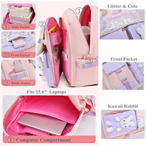 SUNNY SHOP School Backpacks for Girls Waterproof Backpack Kawaii Cute Kids Backpack Elementary School Bookbag Pink