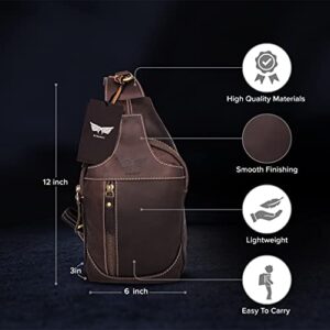 Dimarcy Leather Cross-body Sling Bag Casual Daypack Backpack Chest Shoulder Multi-Purpose Timeless Design Small Unisex (Dark Brown)