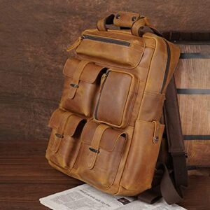 Full Grain Cowhide Leather Multi Pockets 16 Inch Laptop Backpack Travel Bag with YKK Zippers