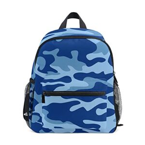 camo kids school backpack, blue camouflage toddler backpack for boys girls, preschool nursery travel bag