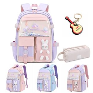 cute bunny backpack, kawaii bunny backpacks girls,back to school large capacity waterproof bookbag for grades 1-6 bags(purple)