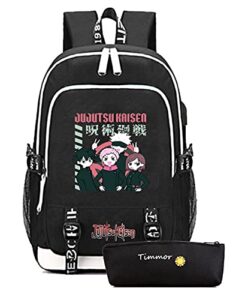 timmor magic anime jujutsu backpack with usb charging port, school bookbags for women men. (black1) one size
