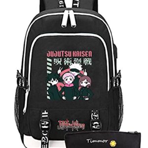 TIMMOR MAGIC Anime Jujutsu Backpack with USB Charging Port, School Bookbags for Women Men. (Black1) One Size