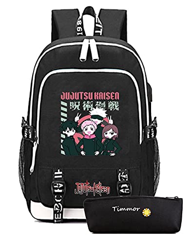 TIMMOR MAGIC Anime Jujutsu Backpack with USB Charging Port, School Bookbags for Women Men. (Black1) One Size