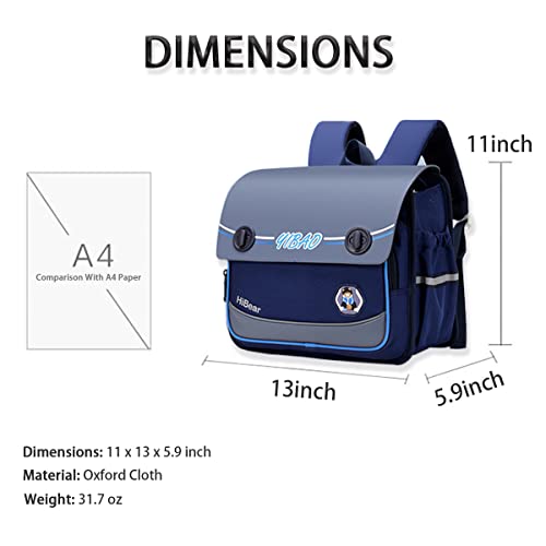 KEBI Kids Backpack for Boys Japanese Schoolbag for 7 to 12 Years Boy Waterproof School Bag(Grey Blue Cute Bear)