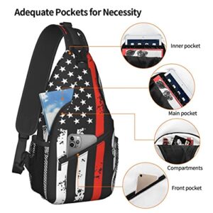 Sling Bag, Red Stripe Firefighter Usa Flag Shoulder Backpack Chest Pack Causal Crossbody Daypack For Women Men