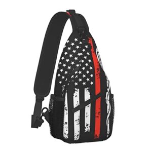 Sling Bag, Red Stripe Firefighter Usa Flag Shoulder Backpack Chest Pack Causal Crossbody Daypack For Women Men