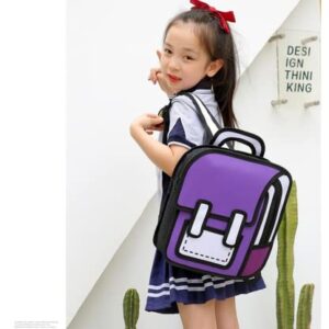 Kawaii Backpack Cartoon 3D Jump Style 2D Drawing from Comic Paper Anime Bookbag School Supplies Cute Fun Daypack (Purple)