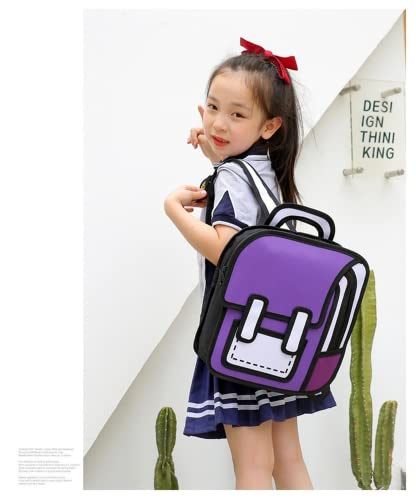 Kawaii Backpack Cartoon 3D Jump Style 2D Drawing from Comic Paper Anime Bookbag School Supplies Cute Fun Daypack (Purple)