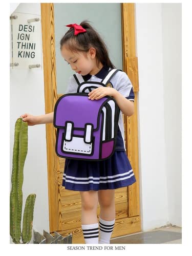 Kawaii Backpack Cartoon 3D Jump Style 2D Drawing from Comic Paper Anime Bookbag School Supplies Cute Fun Daypack (Purple)