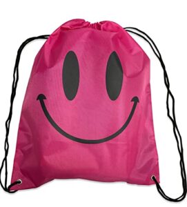 holawit cute positive smile happy face fun design drawstring sack gym string bag sports backpack lightweight daily sackpack – pink