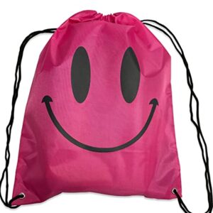 holawit Cute Positive Smile Happy Face Fun Design Drawstring Sack Gym String Bag Sports Backpack Lightweight Daily Sackpack - Pink