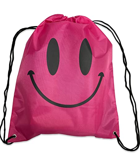 holawit Cute Positive Smile Happy Face Fun Design Drawstring Sack Gym String Bag Sports Backpack Lightweight Daily Sackpack - Pink