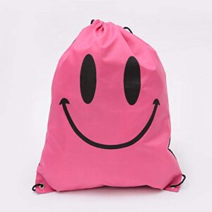 holawit Cute Positive Smile Happy Face Fun Design Drawstring Sack Gym String Bag Sports Backpack Lightweight Daily Sackpack - Pink