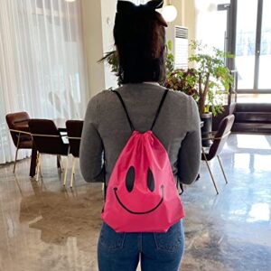 holawit Cute Positive Smile Happy Face Fun Design Drawstring Sack Gym String Bag Sports Backpack Lightweight Daily Sackpack - Pink