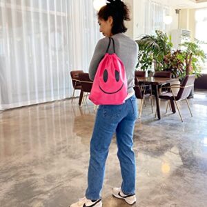 holawit Cute Positive Smile Happy Face Fun Design Drawstring Sack Gym String Bag Sports Backpack Lightweight Daily Sackpack - Pink