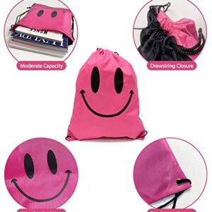 holawit Cute Positive Smile Happy Face Fun Design Drawstring Sack Gym String Bag Sports Backpack Lightweight Daily Sackpack - Pink