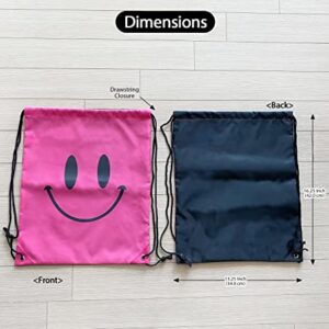 holawit Cute Positive Smile Happy Face Fun Design Drawstring Sack Gym String Bag Sports Backpack Lightweight Daily Sackpack - Pink