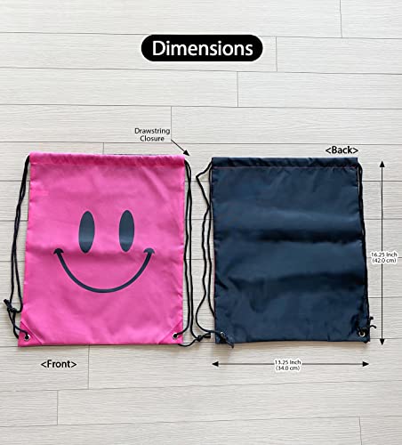 holawit Cute Positive Smile Happy Face Fun Design Drawstring Sack Gym String Bag Sports Backpack Lightweight Daily Sackpack - Pink