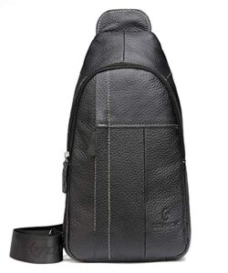genuine leather shoulder backpack for men women sling crossbody bag for travel crossbody backpack with charging port – black