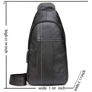 Genuine Leather Shoulder Backpack For Men Women Sling Crossbody Bag For Travel Crossbody Backpack with Charging Port - Black