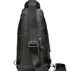 Genuine Leather Shoulder Backpack For Men Women Sling Crossbody Bag For Travel Crossbody Backpack with Charging Port - Black