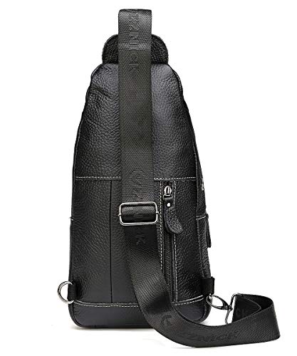 Genuine Leather Shoulder Backpack For Men Women Sling Crossbody Bag For Travel Crossbody Backpack with Charging Port - Black